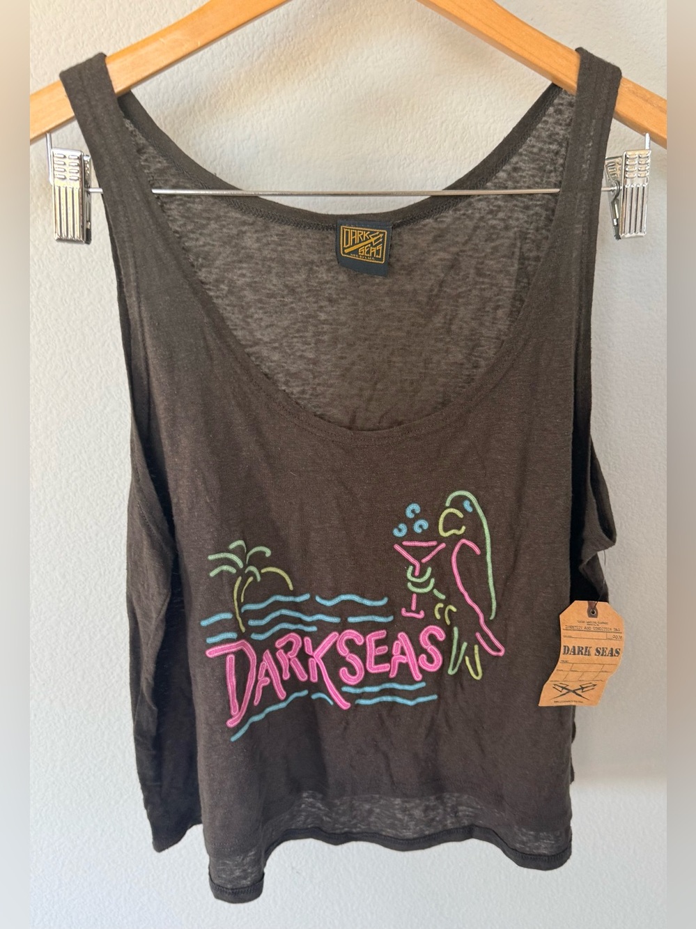 NWT  Party Parrot Baja Cropped Tank Top M Black Graphic Print Loser Machine